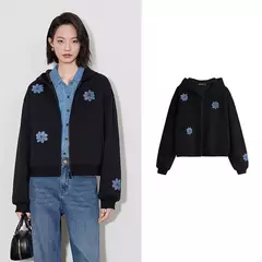 TOYOUTH-Sudadera con capucha para mujer, cárdigan informal con bordado Floral y cremallera, abrigo, otoño 2024 - Eleganzie