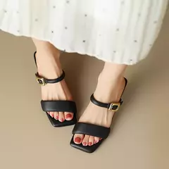 FEDONAS-Zapatillas de tacón alto de piel auténtica para mujer, zapatos cómodos y elegantes con hebilla para oficina y fiesta, 2024