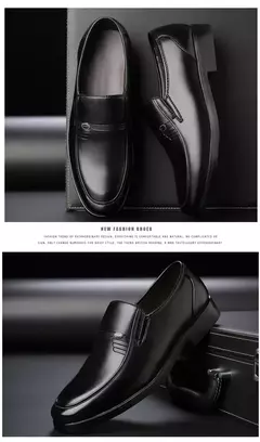 Imagen de Zapatos de cuero para hombre, zapatos formales de negocios para personas mayores, punta redonda negra, informales, sencillos, cómodos, de talla grande