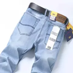 2025 marca Top estilo clásico hombres Primavera Verano Jeans negocios Casual azul claro estiramiento algodón Denim pantalones masculinos - comprar en línea