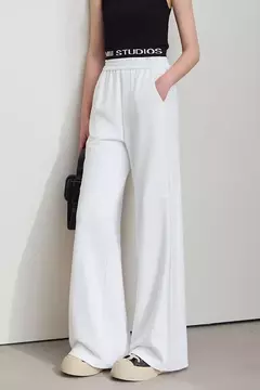 Image of AMII-pantalones de pierna ancha minimalistas para mujer, pantalón largo negro, holgado, informal, versátil, con cintura elástica, primavera 2025 12521056