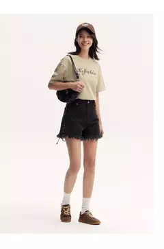 Semir-pantalones cortos de cintura alta para mujer, Shorts negros con borde enrollado, alargamiento de piernas, novedad de verano 2024 - tienda en línea