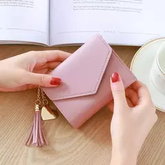 Carteras cortas de moda para mujer, billetera de cuero PU con borlas de lujo, billetera pequeña con cerrojo, monedero de tendencia, tarjetero para mujer - comprar en línea