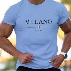 Camiseta deportiva informal holgada de algodón 100% para hombre, camiseta de manga corta con cuello redondo y estampado MILANO, cómoda, para compras, verano