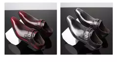 Imagen de Zapatos de cuero británicos con punta estrecha para hombre, zapatos individuales de tacón bajo con hebilla, zapatos sin cordones de talla grande para hombre