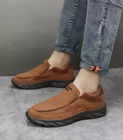 Imagen de Zapatos informales de cuero para hombre, mocasines transpirables, zapatillas de deporte para hombre, calzado plano de cuero cómodo, zapatillas de deporte para hombre 2024