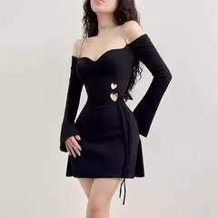 Mini vestidos negros sexys para mujer, ropa de calle con pliegues, mangas largas, cuello en V, informal, ajustado, elegante, Otoño, nuevo - Eleganzie