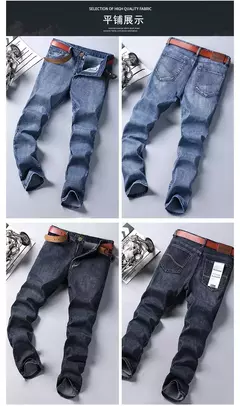 2025 moda cuatro estaciones clásico azul negro trabajo pantalones vaqueros hombres Jeans Casual recto estiramiento ropa de marca masculina