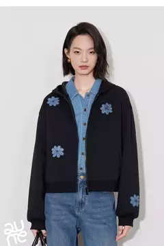 Imagen de TOYOUTH-Sudadera con capucha para mujer, cárdigan informal con bordado Floral y cremallera, abrigo, otoño 2024
