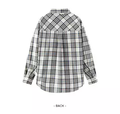 Semir camisa de manga larga para mujer estilo medio largo de gran tamaño primavera 2025 nueva primavera Top a cuadros Vintage - comprar en línea
