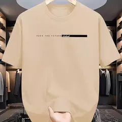 Image of Camiseta holgada informal para hombre, camisa de manga corta con cuello redondo y estampado de letras grandes, 100% algodón, estilo Unisex