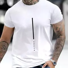 Image of Camiseta holgada de verano 100% algodón con estampado de letras DREAM para hombre, camiseta deportiva informal ajustada con cuello redondo y manga corta