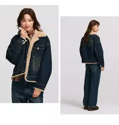 Semir-chaqueta vaquera de retales para mujer, chaqueta acolchada con solapa de piel de conejo de imitación, holgada, invierno, 2024 - Eleganzie