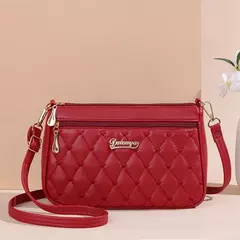 Bolso cruzado de cuero PU con cremallera para mujer, bandolera pequeña de gran capacidad con hilo de bordar, a la moda, novedad en internet
