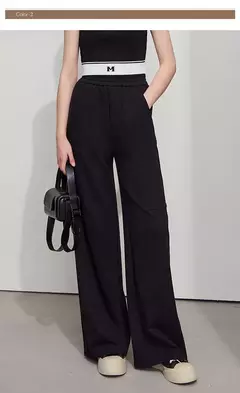 AMII-pantalones de pierna ancha minimalistas para mujer, pantalón largo negro, holgado, informal, versátil, con cintura elástica, primavera 2025 12521056 - online store