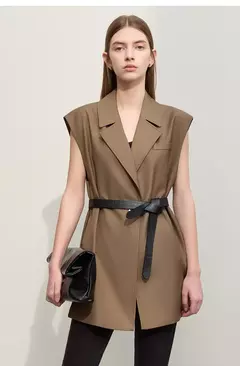 Image of Amii-Chaleco minimalista de otoño para mujer, chaqueta holgada informal sin mangas con abertura con muescas, prendas de vestir a la moda, ropa femenina 12270105