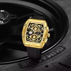 Marca de moda NAVIFORCE, relojes de cuarzo con diseño dorado para hombre, reloj de pulsera informal para hombre, reloj multifunción de PU resistente al agua de gran diámetro - Eleganzie