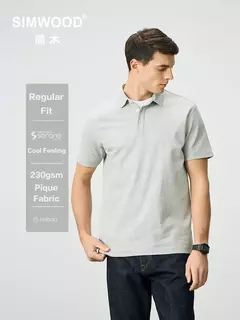 SIMWOOD 2025 novedad de verano Regular Fit 230gsm sensación fresca Sorona Piqué tela Polo camisas hombres camisetas casuales inteligentes Tops