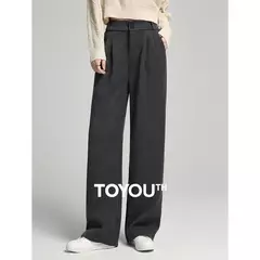 TOYOUTH-pantalones informales gruesos para mujer, pantalón largo de felpa de cintura alta, recto, pierna ancha, para oficina, invierno, 2024