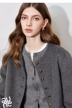 Imagen de TOYOUTH-abrigo de lana para mujer, chaqueta de lana con botones y un solo pecho, manga larga, oveja, cuello redondo, color gris, otoño e invierno, 2024