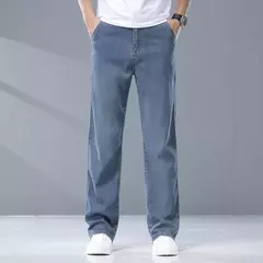 2025 verano fino hombres Lyesel suave caída moda pantalones vaqueros sueltos rectos negocios Casual pantalones de seda hielo ropa de marca - Eleganzie