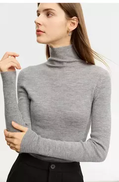 AMII suéter minimalista para mujer 2023 invierno nuevo Simple ajustado cuello alto elástico cálido sólido jerseys Mujer 12323075 - tienda en línea