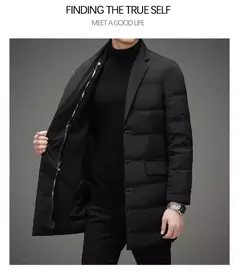 Chaqueta de plumón elegante y guapo para hombre, traje de negocios informal de longitud media, cuello de bufanda, coa de invierno, alta calidad, 2024 - online store