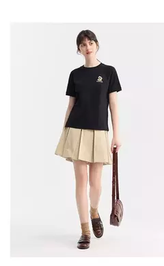 Semir Luo-camiseta negra pequeña de manga corta para mujer, blusa bonita con estampado juguetón, jersey de cuello redondo de dibujos animados, novedad de verano 2024 - tienda en línea