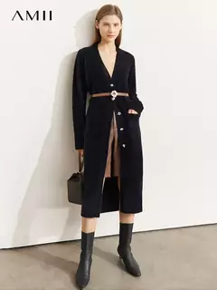 AMII-suéter minimalista para mujer, cárdigan con cuello en V, diseño de botones artísticos, ropa de punto larga holgada, Tops 2022, invierno, 12241079