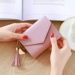 Carteras cortas de moda para mujer, billetera de cuero PU con borlas de lujo, billetera pequeña con cerrojo, monedero de tendencia, tarjetero para mujer