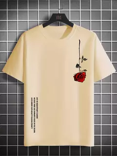 Camiseta de manga corta con cuello redondo ajustada informal con estampado de rosas 100% algodón de talla grande de verano para hombre on internet