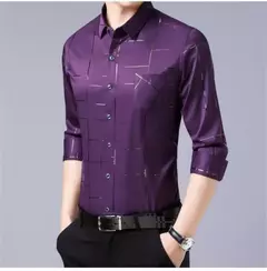 Camisa estampada de manga larga informal y de moda para hombre, top de negocios sin planchar y resistente a las arrugas - comprar en línea