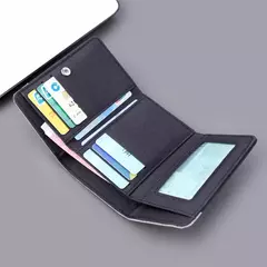 Cartera de lona para hombre, tarjeteros de identificación/foto, tarjetero negro/azul/gris, funda tipo billetera con 8 ranuras, monedero masculino con cerrojo, Mini billetera triple para hombre - tienda en línea