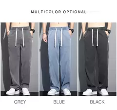 Image of NOVEDAD DE VERANO 20224, pantalones vaqueros suaves de tela Lyocell para hombre, pantalones rectos finos sueltos con cordón en la cintura elástica, pantalones casuales de Corea