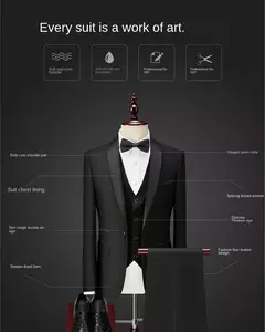 Traje de hombre de alta calidad, conjunto de 3 piezas, Blazers elegantes para boda, chaqueta de lujo con cuello de lazo, pantalones, chaleco, abrigo clásico Formal, disfraz 2024
