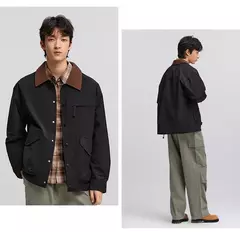 Image of Chaqueta Semir para hombre, ropa de trabajo con solapa de pana de retales, prendas de vestir exteriores, Top Vintage de moda, primavera 2025