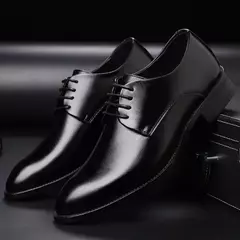 Zapatos de cuero transpirables para hombre, calzado Formal de negocios, Punta puntiaguda, con cordones, para boda, talla grande, Amazon