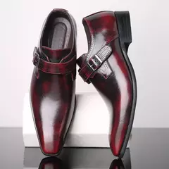 Zapatos de cuero británicos con punta estrecha para hombre, zapatos individuales de tacón bajo con hebilla, zapatos sin cordones de talla grande para hombre