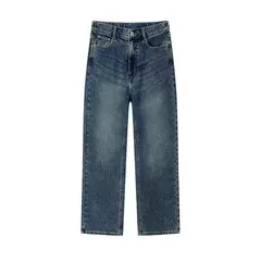 Semir-pantalones vaqueros deshilachados para mujer, pantalón holgado de pierna recta, invierno, 2024 - comprar en línea