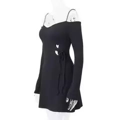 Mini vestidos negros sexys para mujer, ropa de calle con pliegues, mangas largas, cuello en V, informal, ajustado, elegante, Otoño, nuevo - comprar en línea