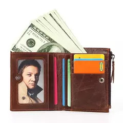 Cartera corta de cuero genuino a la moda para hombre con cremallera, cartera de diseño de lujo RFID para hombre, tarjetero de alta calidad - tienda en línea