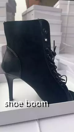 Image of Sandalias con cordones, tacones de 9CM, zapatos de mujer, tendencia de verano 20224, botas sexis negras con punta abierta, tacones de aguja de tela a la moda, baile de Jazz para mujer