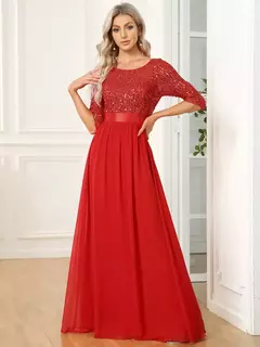 Vestidos de Noche elegantes, vestido largo de encaje de manga tres cuartos con cuello redondo, corte en A, 2021, vestido sencillo de graduación para mujer Ever Pretty Of Orchid - comprar en línea