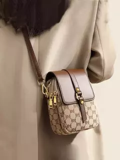 Bolso redondo pequeño con cruz diagonal a cuadros para mujer, bolso de hombro con tapa retro en contraste