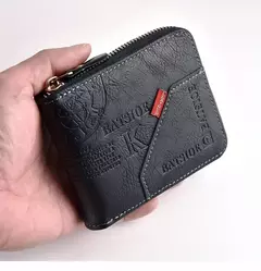 Cartera para hombre hecha de PU, monedero de piel de aceite de cera para hombre, monedero corto para hombre, tarjetero, billeteras con cremallera alrededor del dinero, monedero - tienda en línea