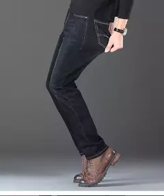 2025 Nuevos pantalones vaqueros elásticos para hombre, pantalones ajustados clásicos regulares de negocios, pantalones rectos negros y azules para hombre, ropa de marca, talla 28-40 - buy online
