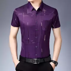 Image of Camisa de manga corta informal de negocios para hombre, Top resistente a las arrugas sin hierro, fácil cuidado, ajuste cómodo para oficina y trabajo