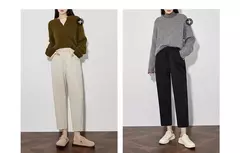 Imagen de TOYOUTH, pantalones informales de lana para mujer, Otoño Invierno 20224, nueva cintura media, pantalones Harem ajustados y gruesos cálidos hasta el tobillo