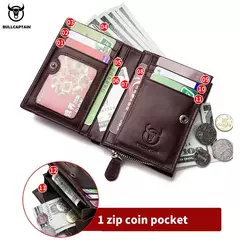 Cartera BULLCAPTAIN RFID para hombre, monedero de cuero para hombre, cartera con cremallera, tarjetero, monedero, tarjetero - tienda en línea