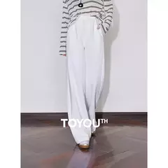 TOYOUTH, pantalones informales para mujer, primavera 2025, nuevos pantalones largos de algodón de pierna ancha rectos ajustados de cintura alta, color blanco